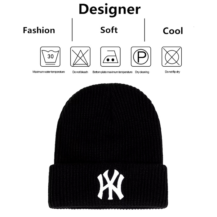 Unisex WY Letter Embroidered Beanies - Warm Autumn Winter Caps for Men and Women