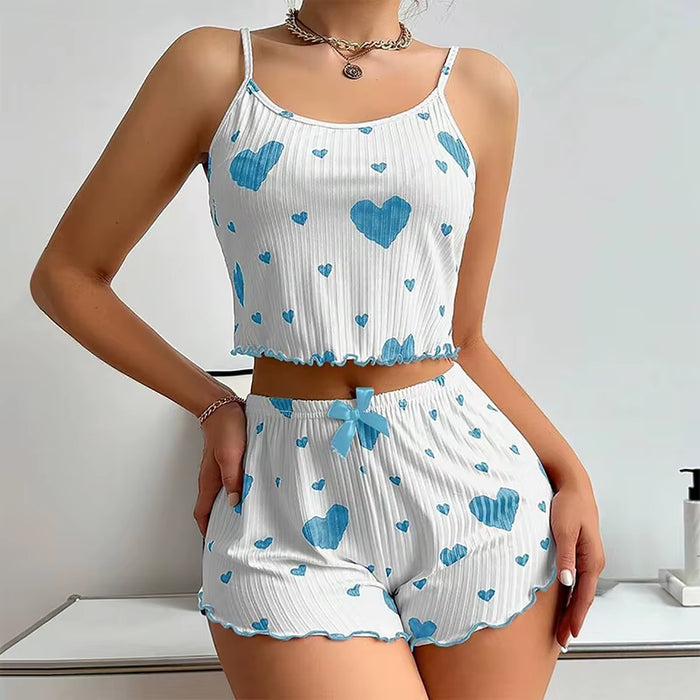 Women's 2-Piece Pajama Set - Soft and Breathable Sleepwear with Love Print Tank Top and Shorts in White (S, M, L)