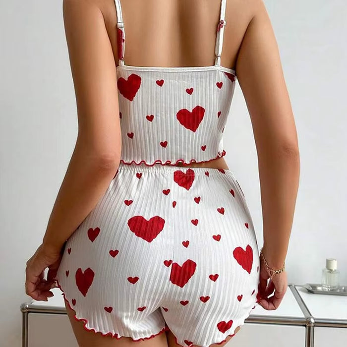 Women's 2-Piece Pajama Set - Soft and Breathable Sleepwear with Love Print Tank Top and Shorts in White (S, M, L)