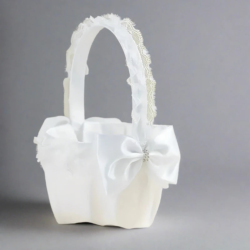 Flower Girl Basket with Double-Layer Butterfly Bow and Lace