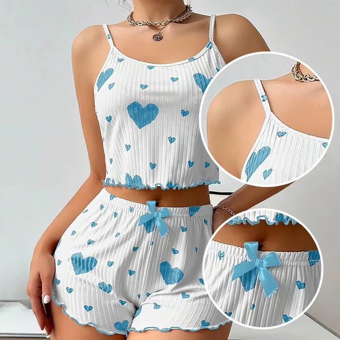 Women's 2-Piece Pajama Set - Soft and Breathable Sleepwear with Love Print Tank Top and Shorts in White (S, M, L)