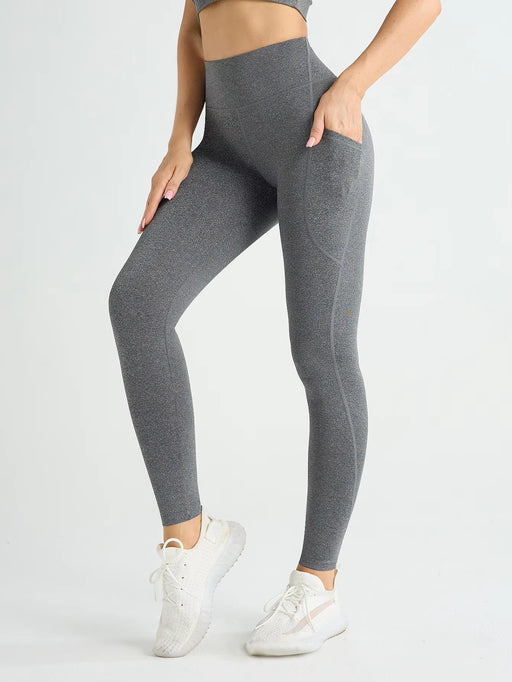 High Waist Women's Stretch Yoga Pants with Pockets - Push-Up Fitness Leggings for Running and Sportswear in Solid Colors