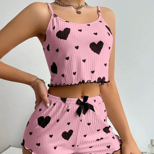 Women's 2-Piece Pajama Set - Soft and Breathable Sleepwear with Love Print Tank Top and Shorts in White (S, M, L)