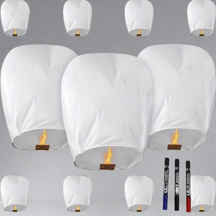 White Lanterns with Pens - 10 Pcs